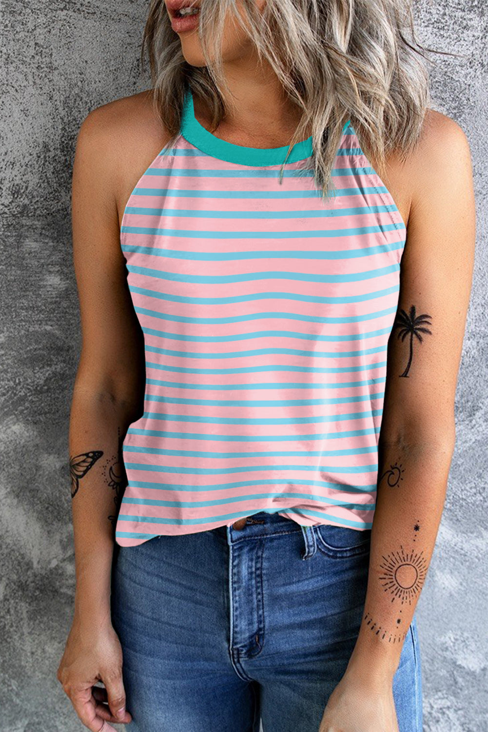 Striped Round Neck Tank-Angel Casuals