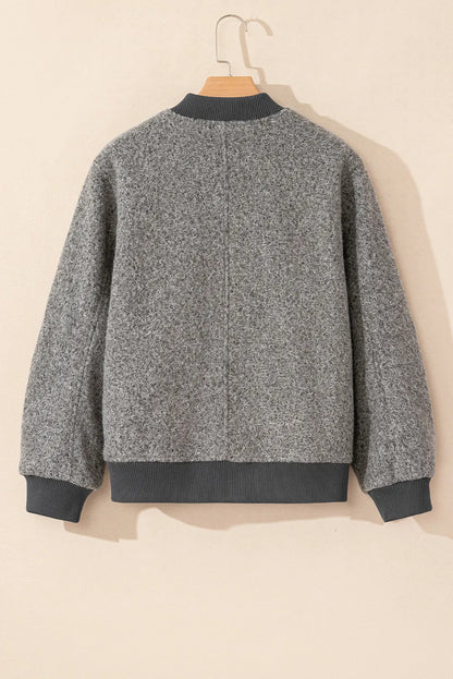Pocketed Zip Up Baseball Collar Jacket-Angel Casuals