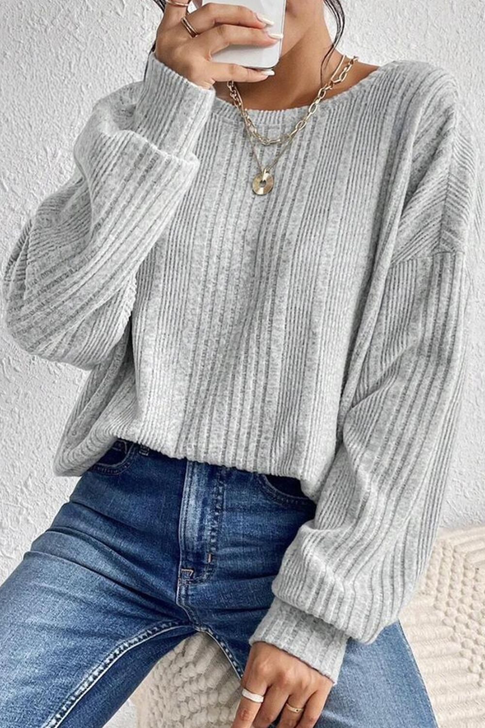 Crossover Backless Long Sleeve Knit Top-Angel Casuals