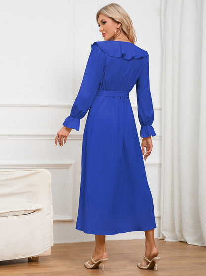 Surplice Tie Front Flounce Sleeve Dress-Angel Casuals