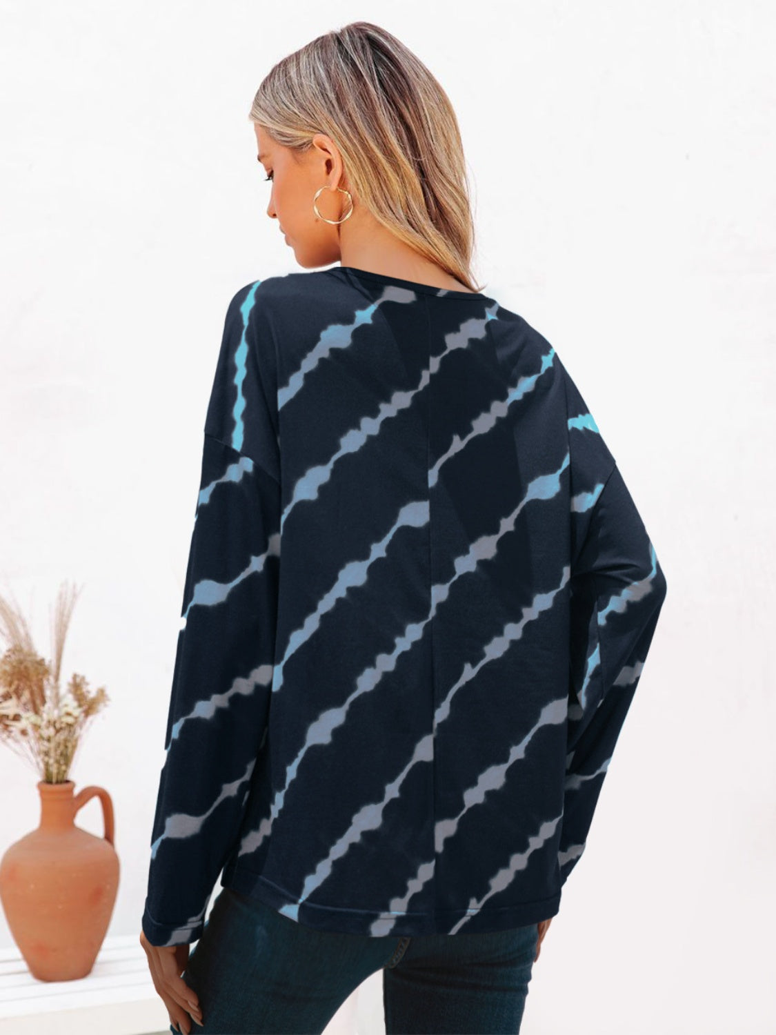 Striped Round Neck Long Sleeve T-Shirt-Angel Casuals