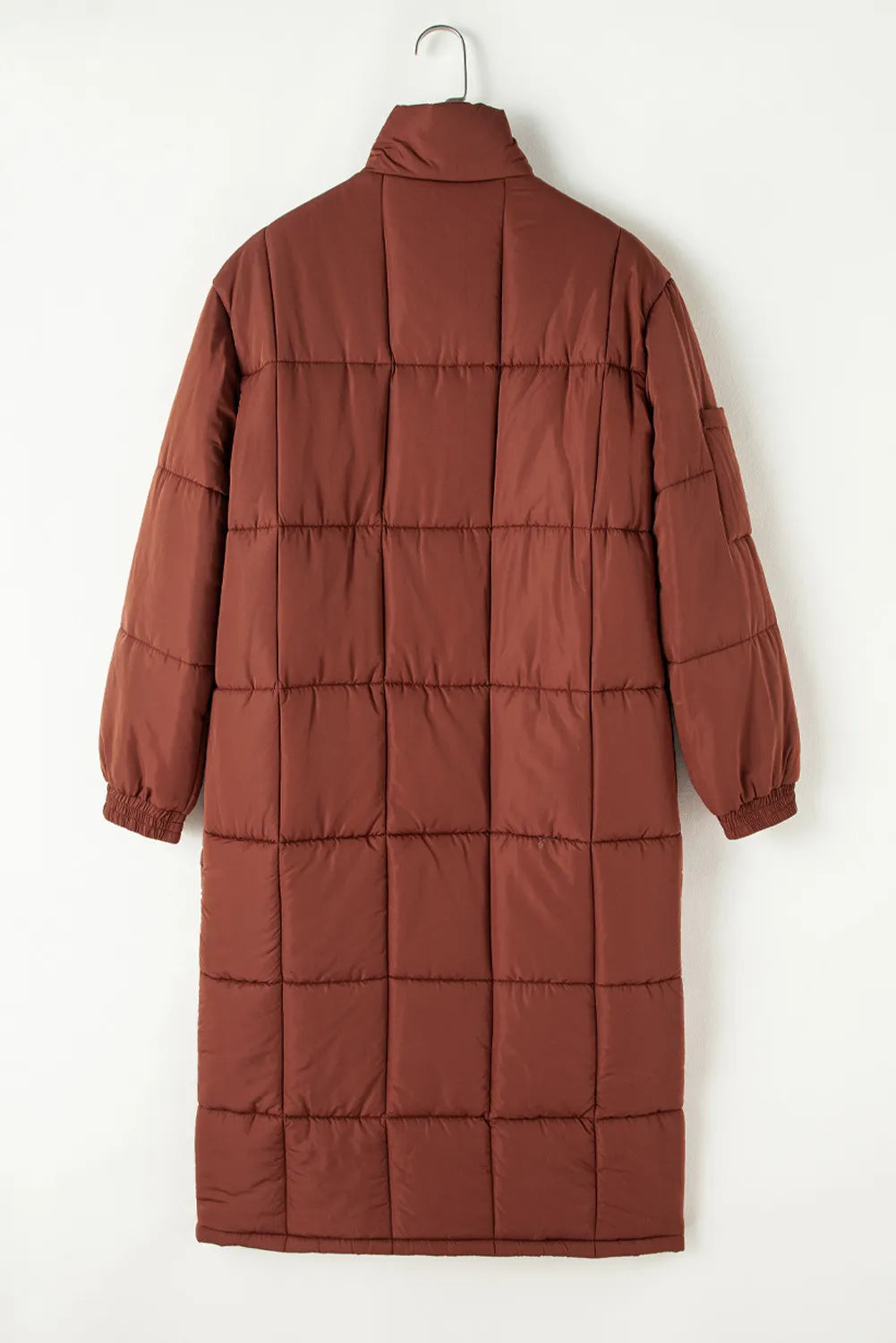 Pocketed Bubble Texture Long Sleeve Longline Winter Coat-Angel Casuals