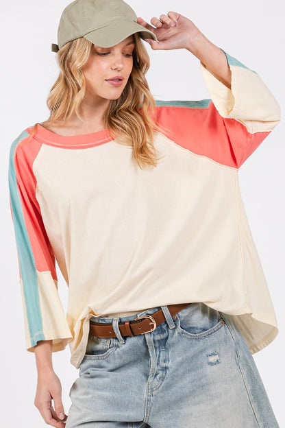 SAGE + FIG Color Block Curved Hem T-Shirt-Angel Casuals