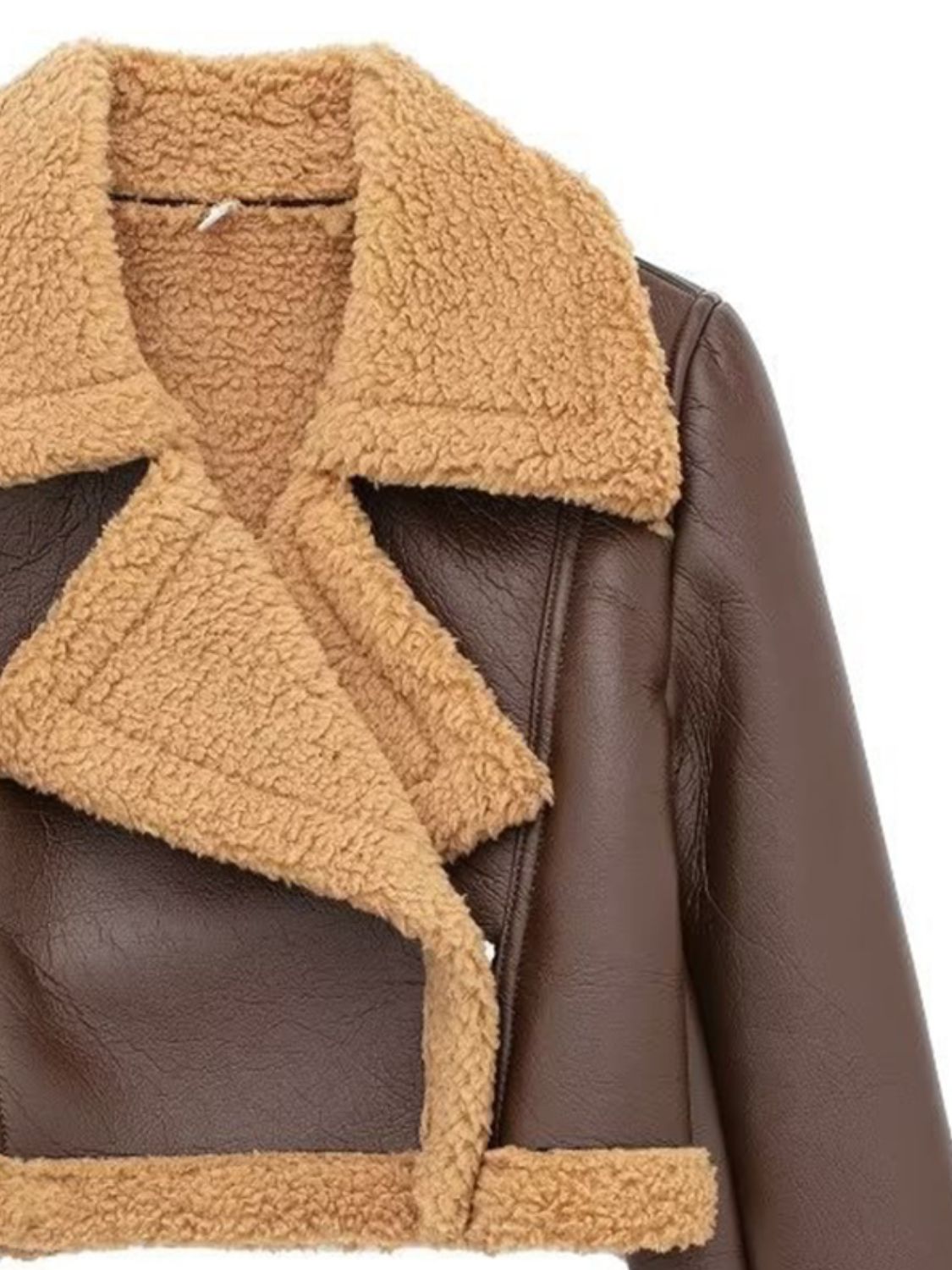 Collared Neck Long Sleeve Plush Cropped Jacket-Angel Casuals