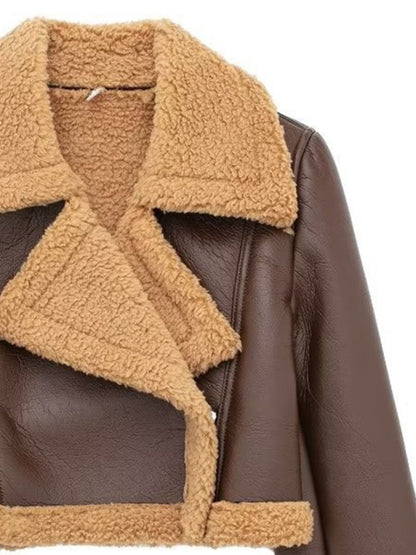 Collared Neck Long Sleeve Plush Cropped Jacket-Angel Casuals