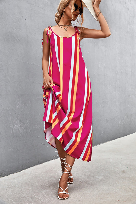 Striped Scoop Neck Cami Dress-Angel Casuals
