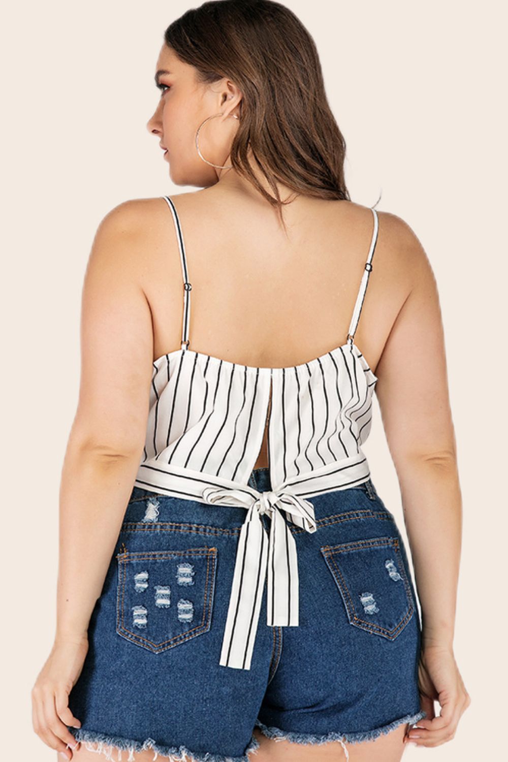 Plus Size Striped Tie-Back Cropped Cami-Angel Casuals