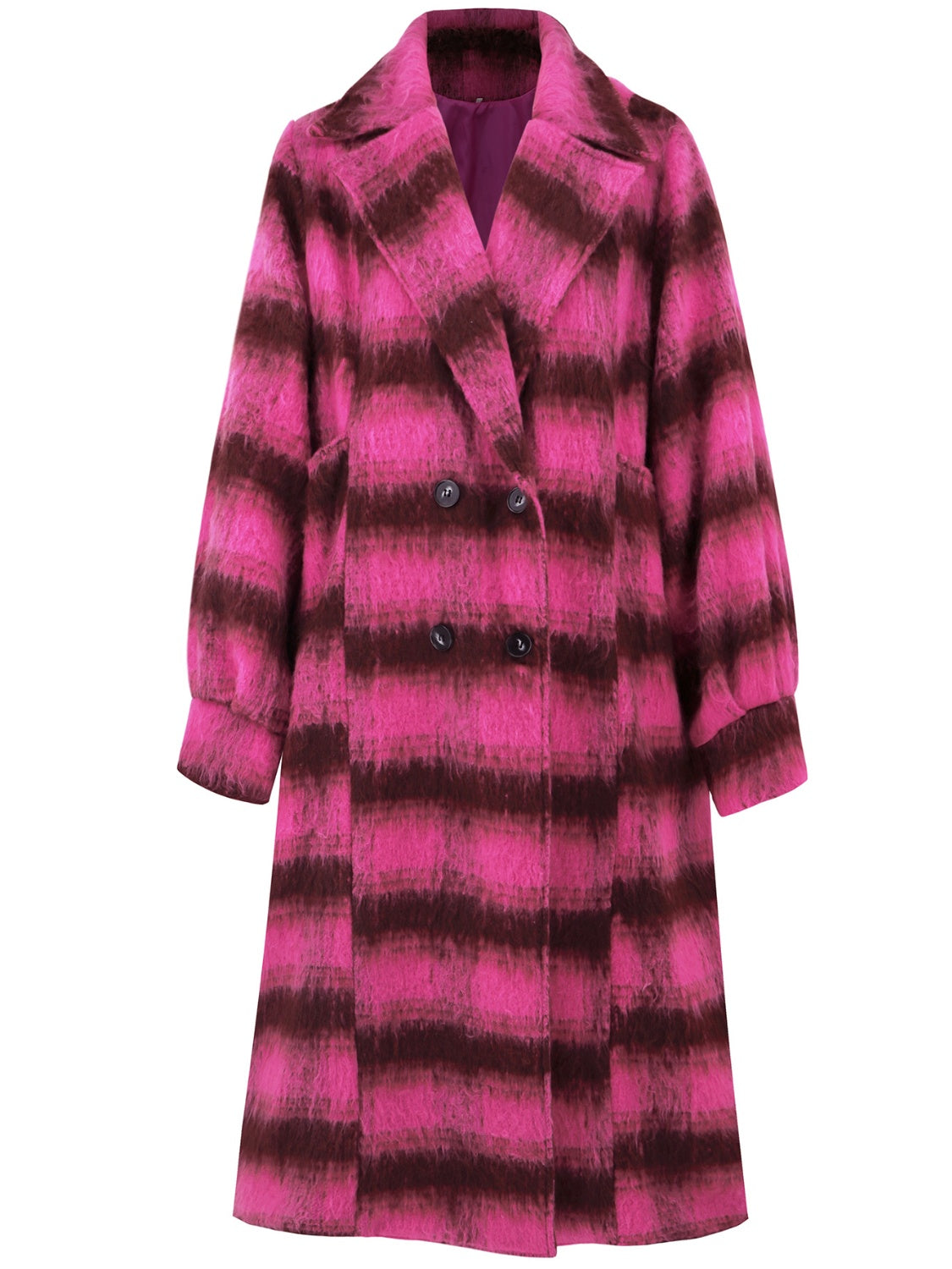 Contrast Double-Breasted Long Sleeve Longline Coat-Angel Casuals