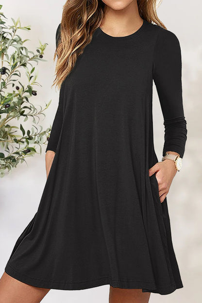 Round Neck Long Sleeve Mini Dress-Angel Casuals