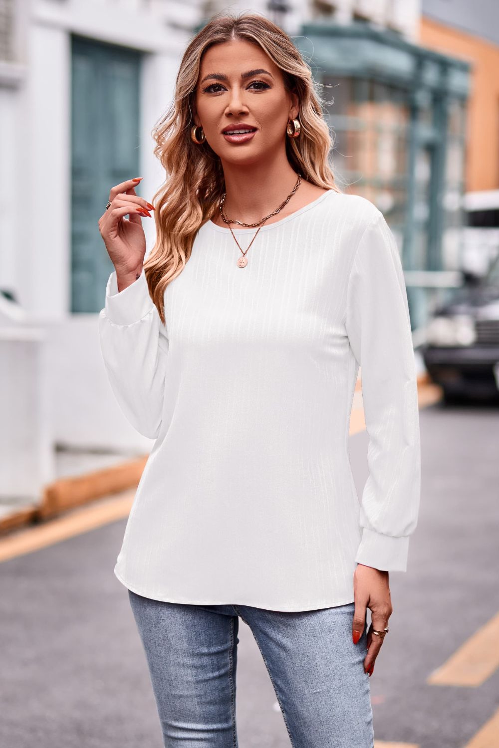 Round Neck Long Sleeve Tee-Angel Casuals