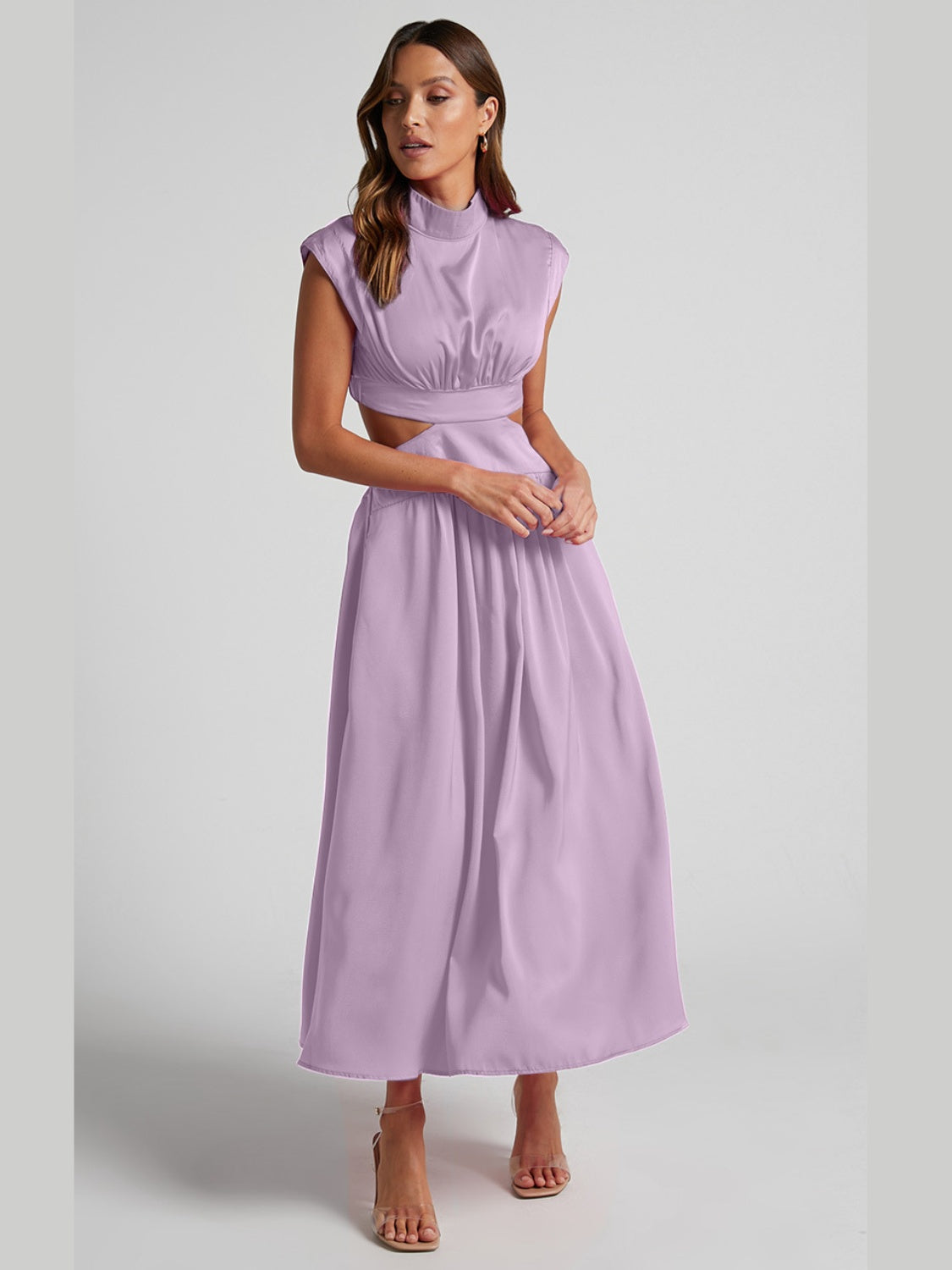 Cutout Mock Neck Sleeveless Ruched Dress-Angel Casuals