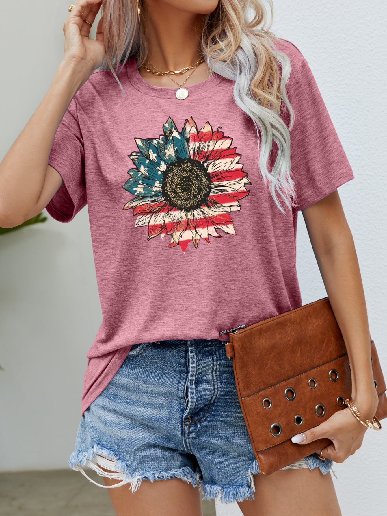 US Flag Flower Graphic Tee-Angel Casuals