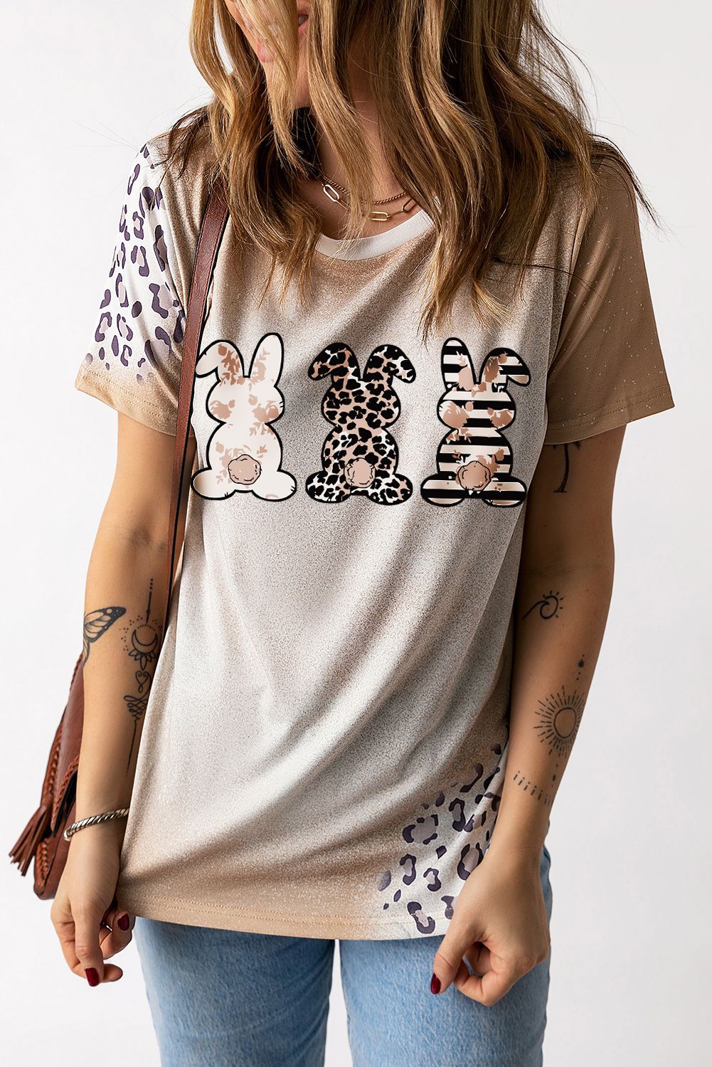 Easter Leopard Rabbit Graphic T-Shirt-Angel Casuals