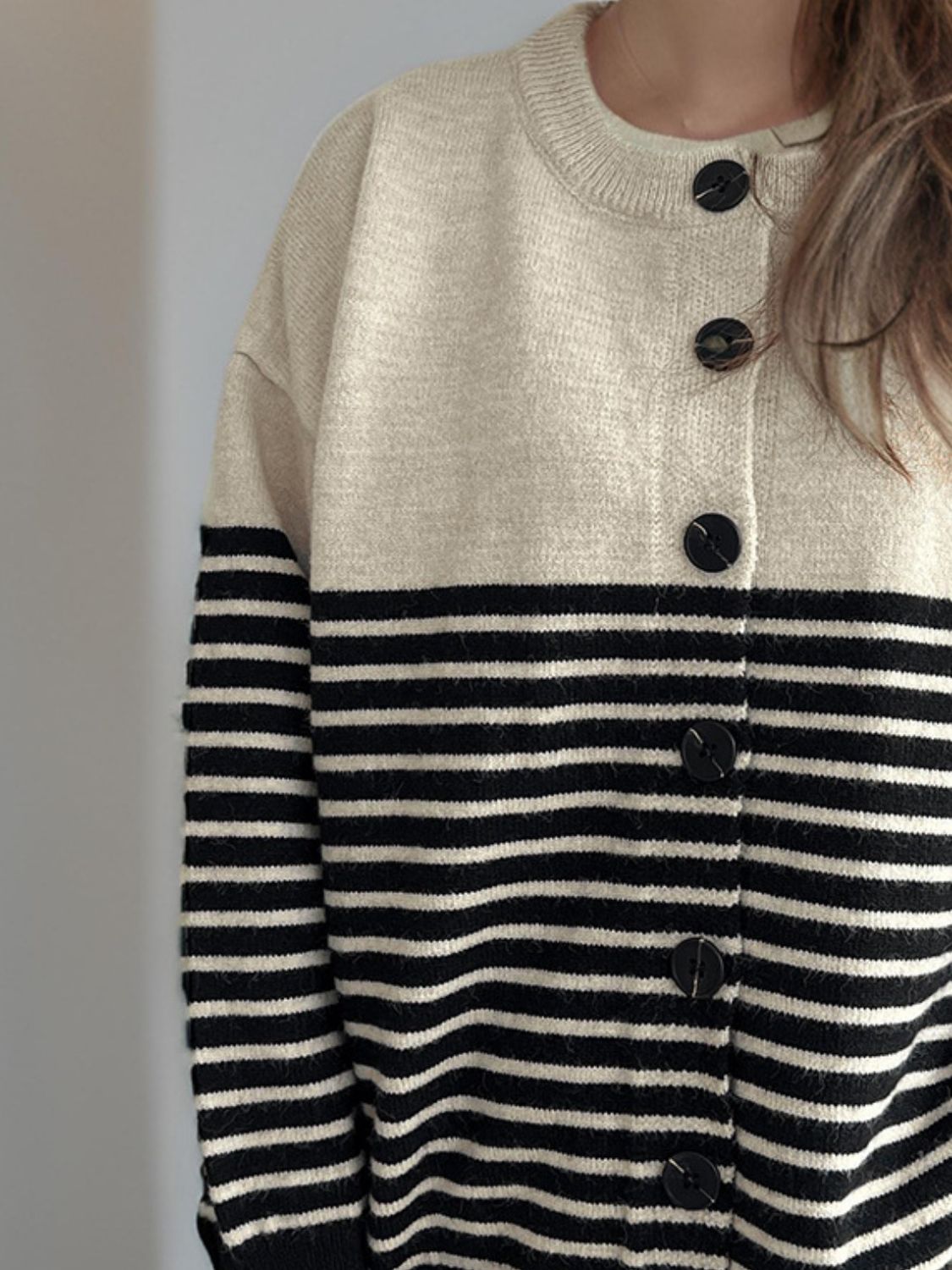 Striped Button Down Long Sleeve Cardigan-Angel Casuals