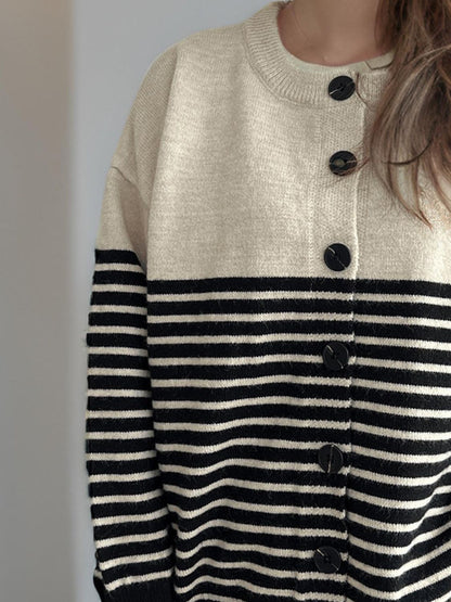 Striped Button Down Long Sleeve Cardigan-Angel Casuals