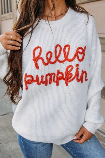 Contrast Letter Round Neck Long Sleeve Sweater-Angel Casuals