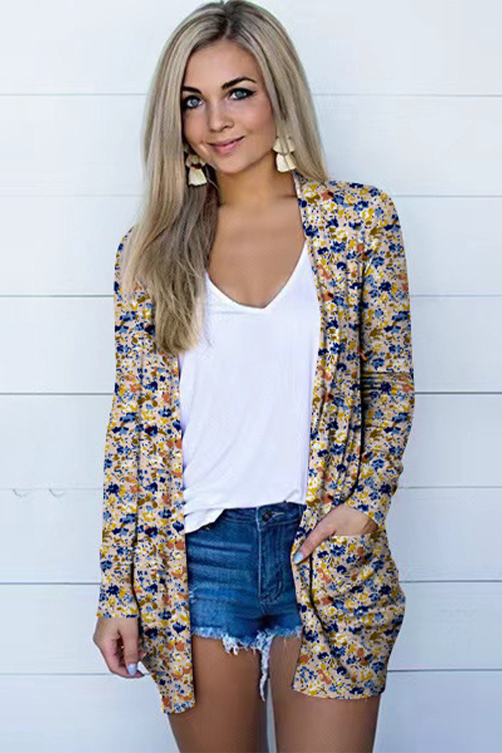 Printed Long Sleeve Cardigan-Angel Casuals