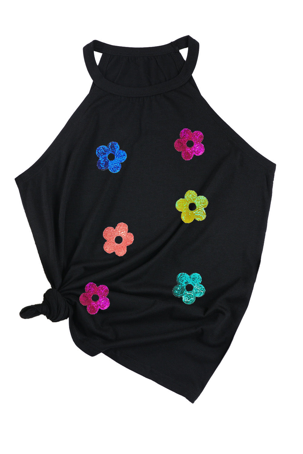 Sequin Flower Round Neck Tank-Angel Casuals