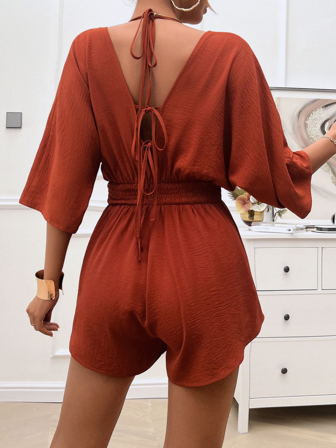 Devine Smocked Tie Back Romper-Angel Casuals