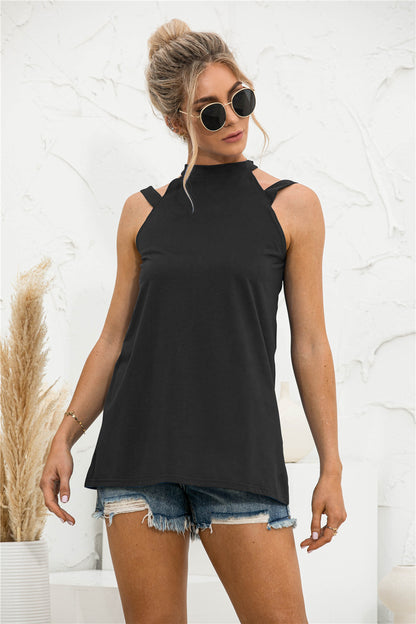 Cutout Mock Neck Tank-Angel Casuals