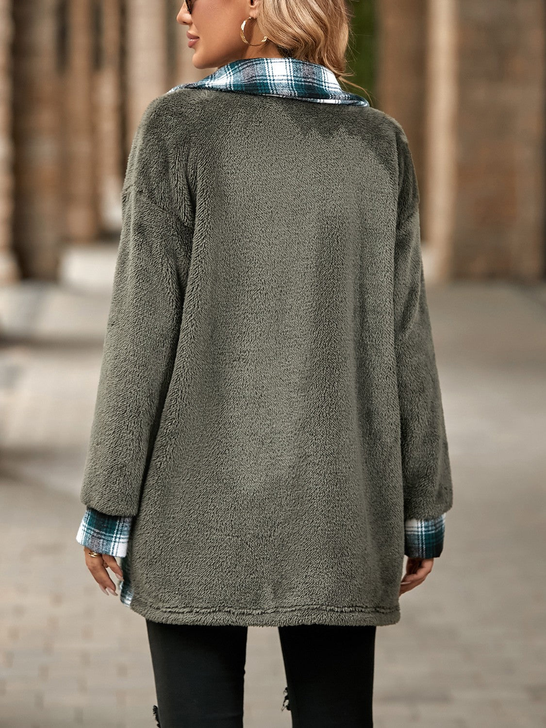 Plaid Contrast Dropped Shoulder Coat-Angel Casuals