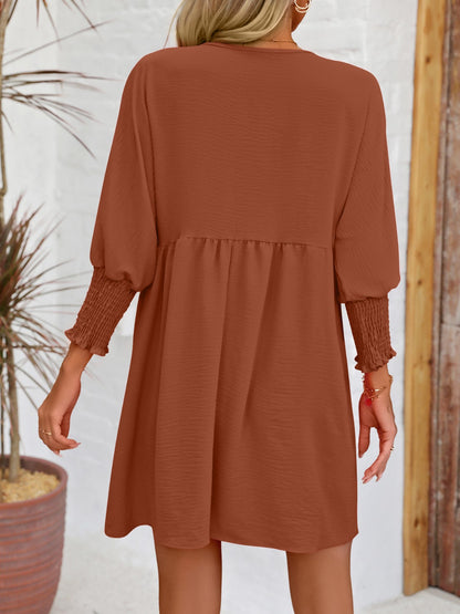 Round Neck Lantern Sleeve Mini Dress-Angel Casuals