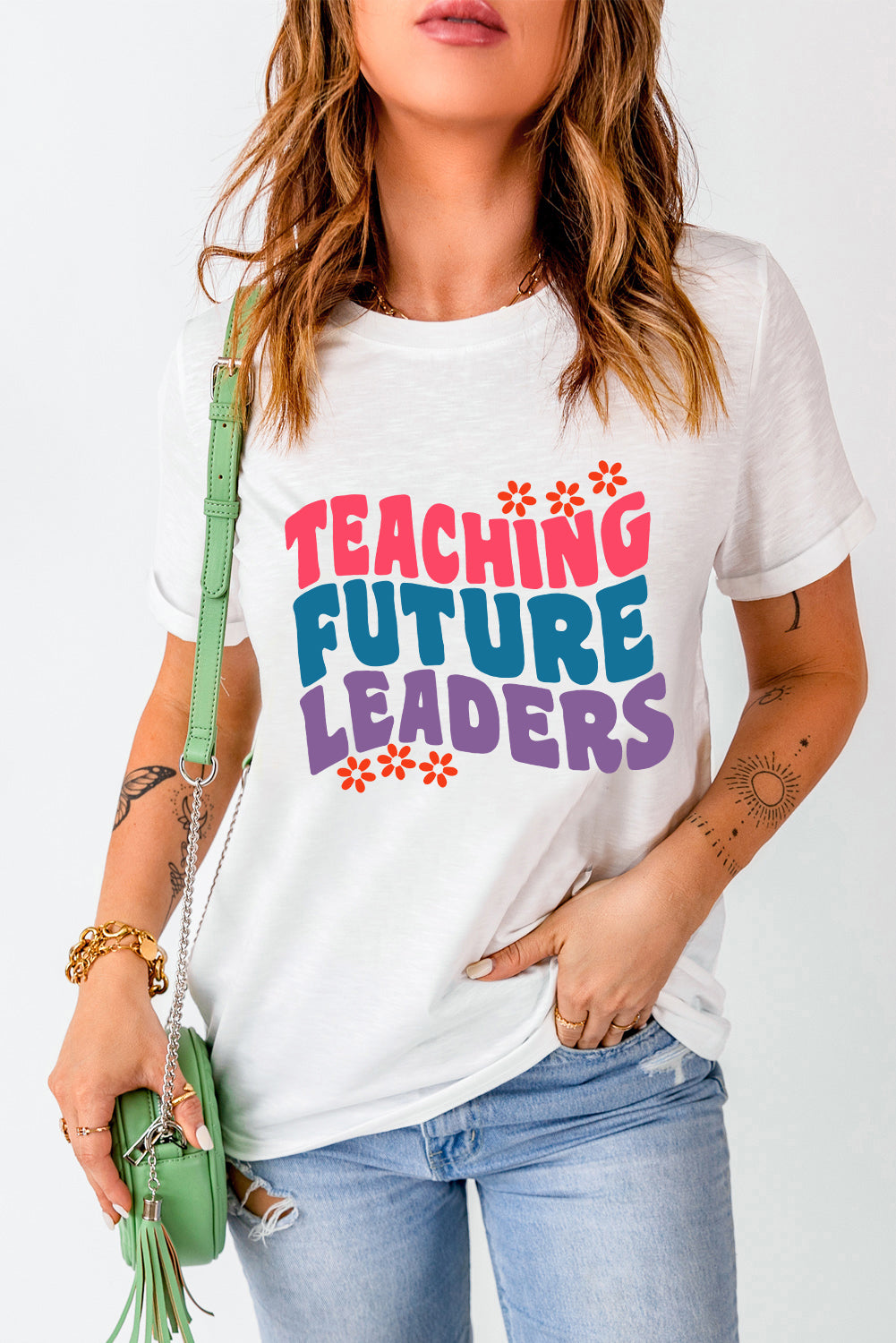 Letter Graphic Round Neck Short Sleeve T-Shirt-Angel Casuals