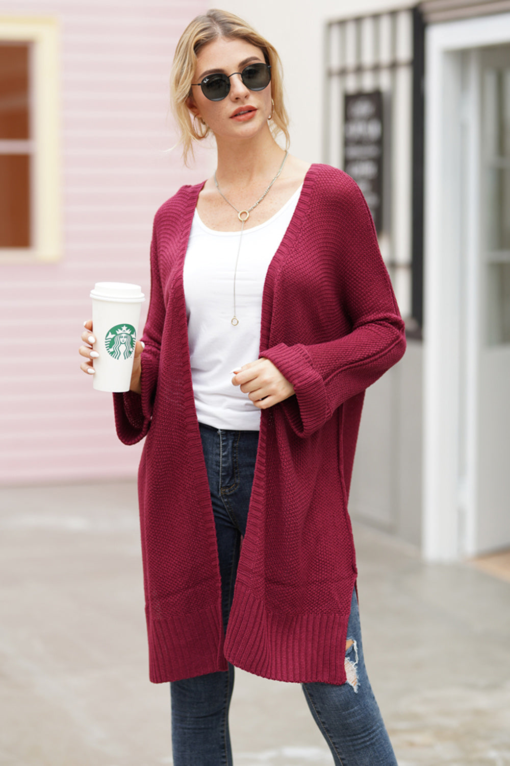 Open Front Long Sleeve Cardigan-Angel Casuals