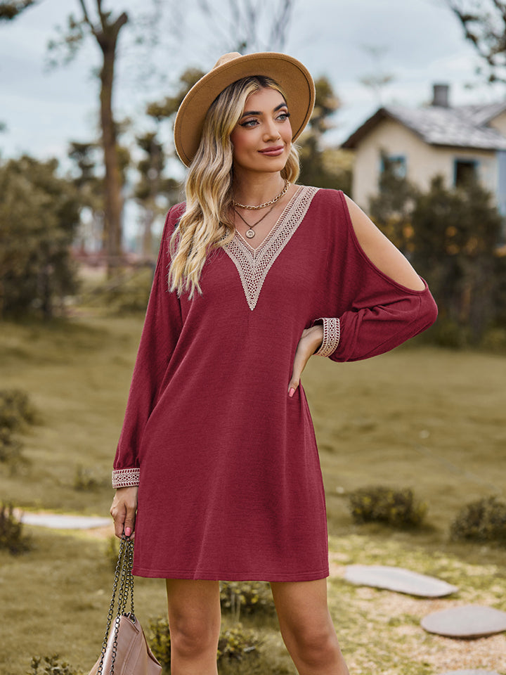 V-Neck Cutout Sleeve Mini Dress-Angel Casuals