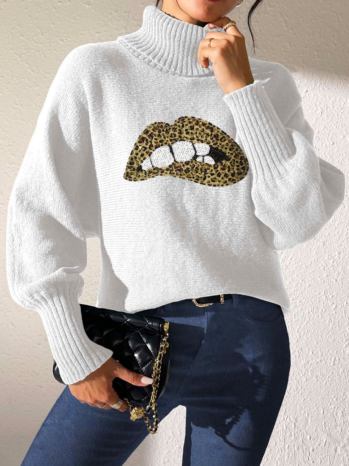 Lip Turtleneck Long Sleeve Sweater-Angel Casuals