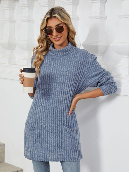Ribbed Mock Neck Long Sleeve T-Shirt-Angel Casuals