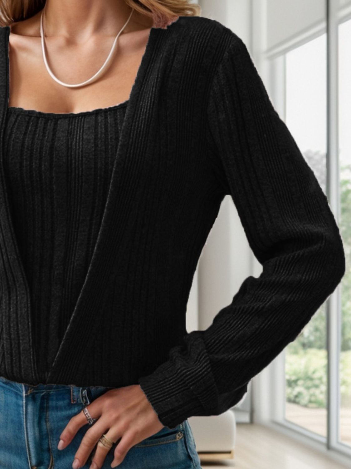 Square Neck Long Sleeve T-Shirt-Angel Casuals