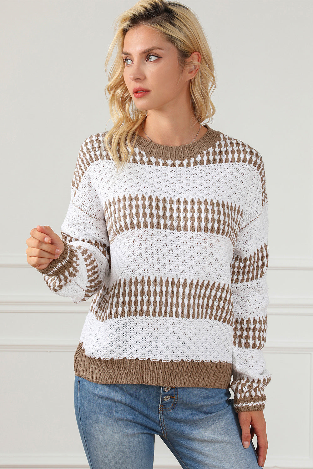 Striped Round Neck Long Sleeve Knit Top-Angel Casuals