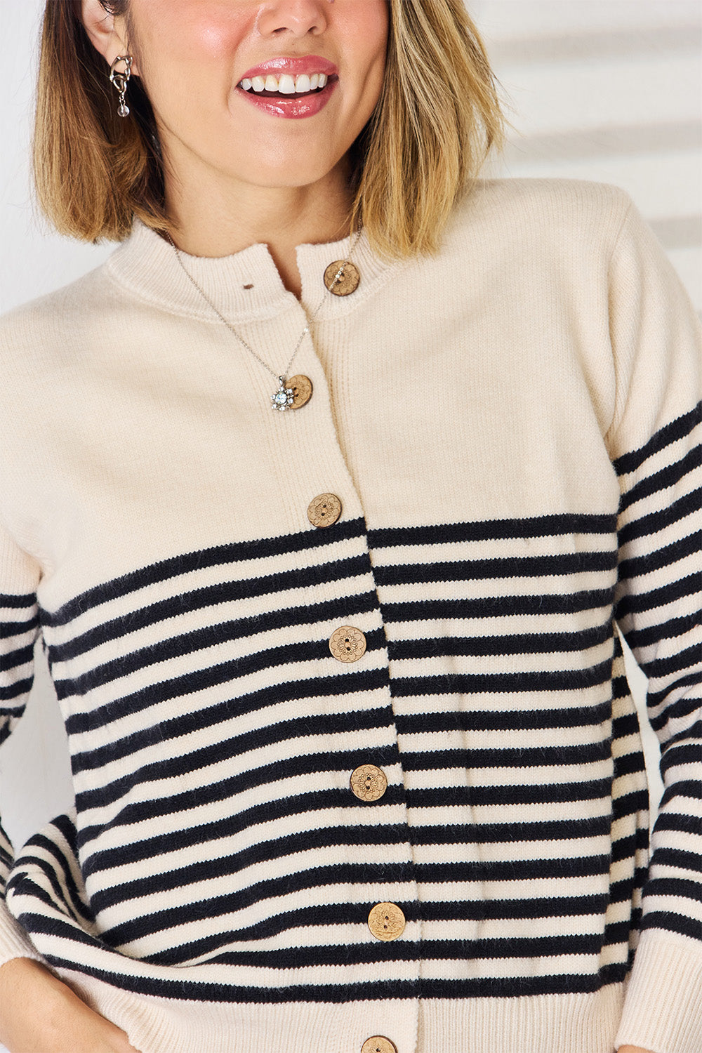 Striped Button Up Long Sleeve Cardigan-Angel Casuals