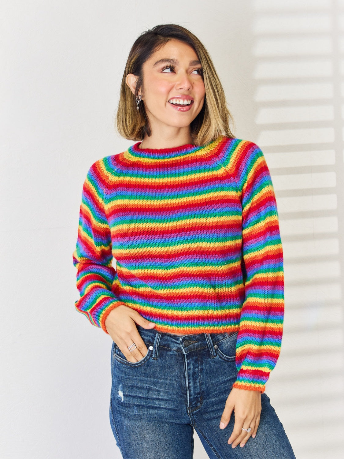 Striped Round Neck Long Sleeve Sweater-Angel Casuals