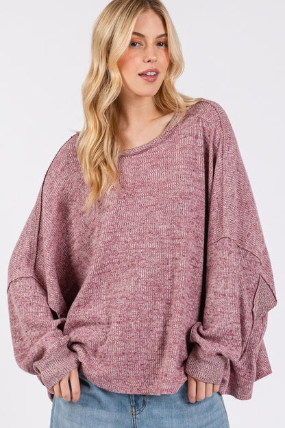 SAGE + FIG Round Neck Batwing Sleeve Oversize Top-Angel Casuals