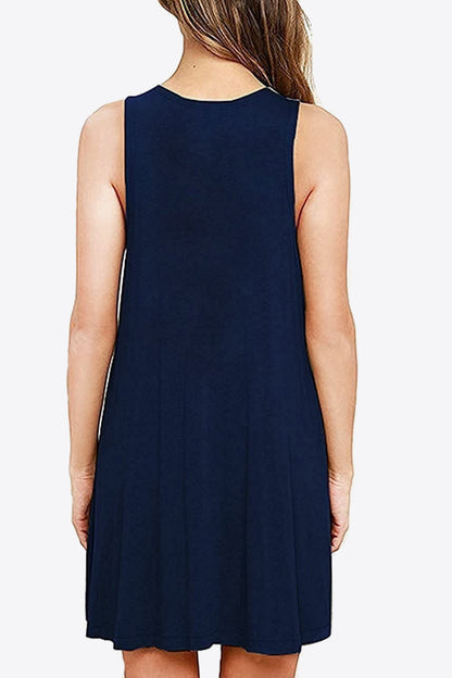 Full Size Round Neck Sleeveless Dress with Pockets-Angel Casuals