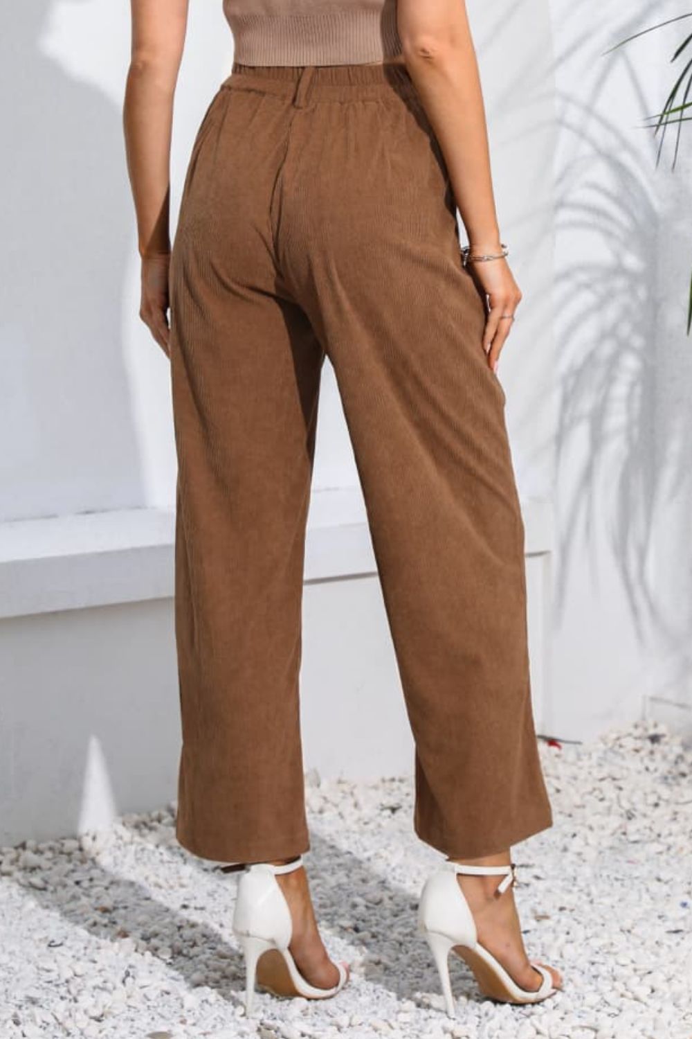 Buttoned Straight Hem Long Pants-Angel Casuals