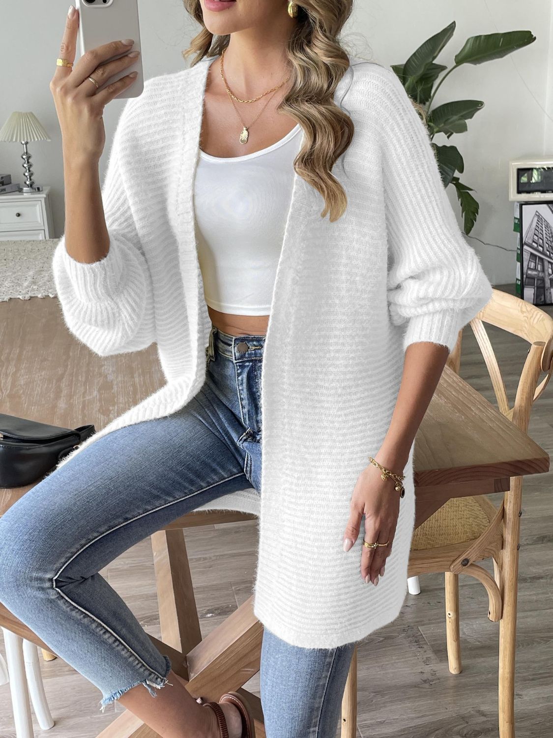 Open Front Long Sleeve Cardigan-Angel Casuals