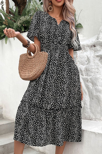 Leopard Print Short Sleeve Midi Dress-Angel Casuals