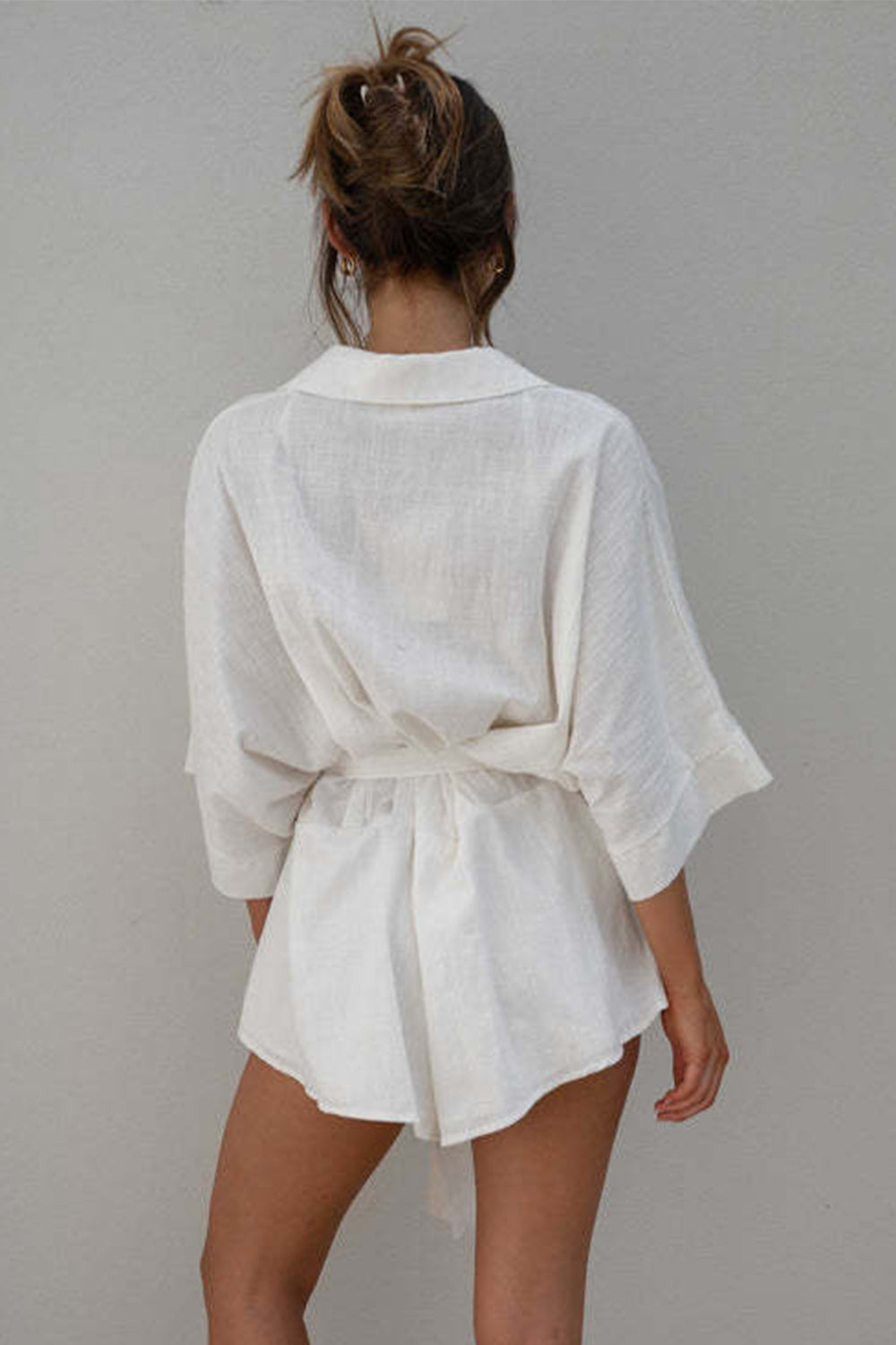 Tied Button Up Collared Neck Romper-Angel Casuals