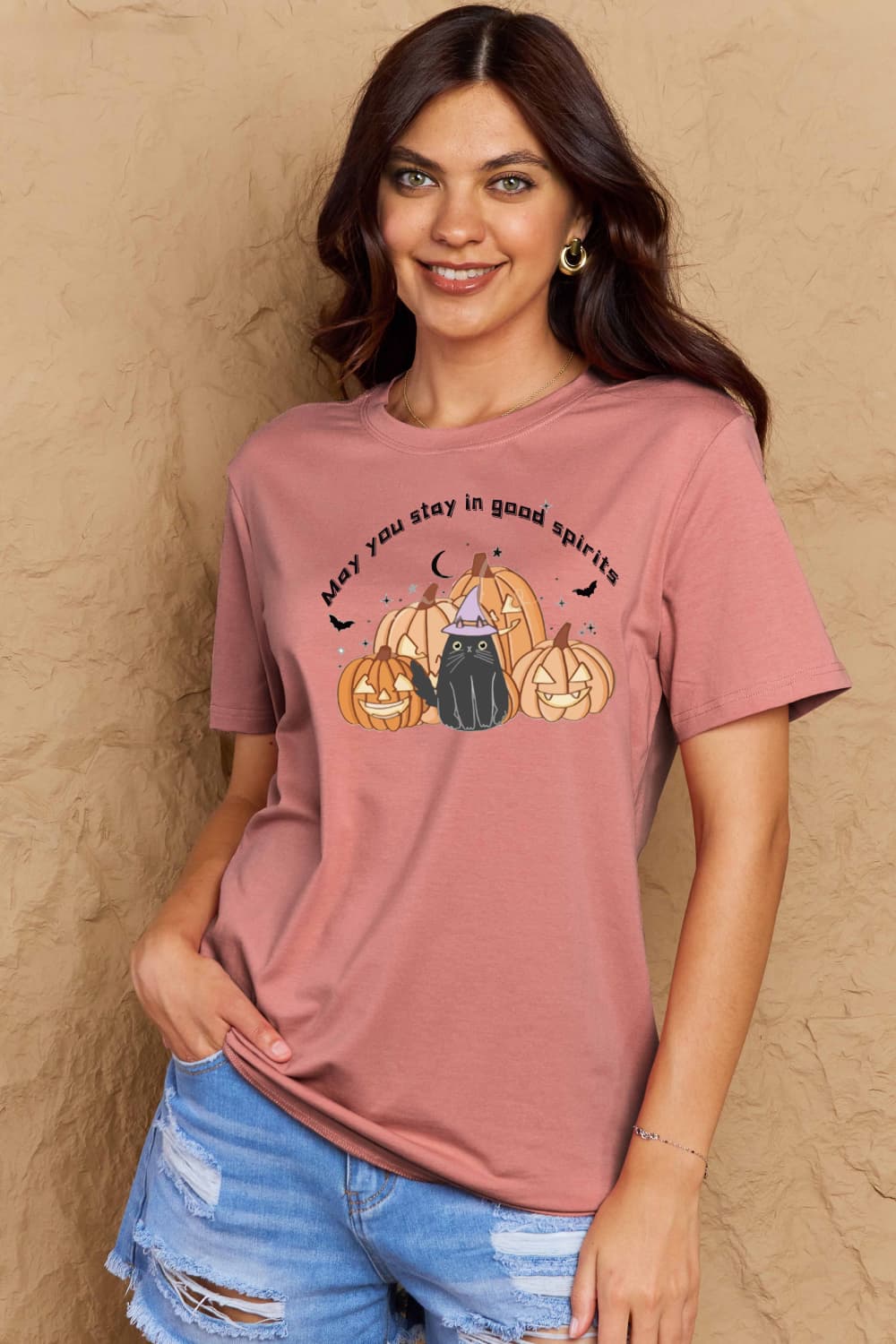 Simply Love Full Size MAY YOU STAY IN GOOD SPIRITS Graphic Cotton T-Shirt-Angel Casuals