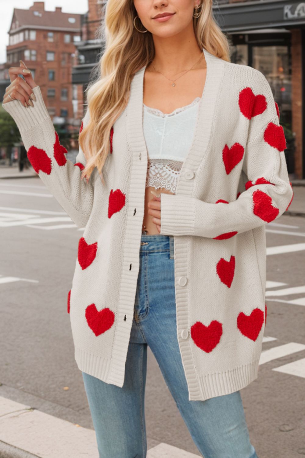 Heart Button Down Long Sleeve Cardigan-Angel Casuals