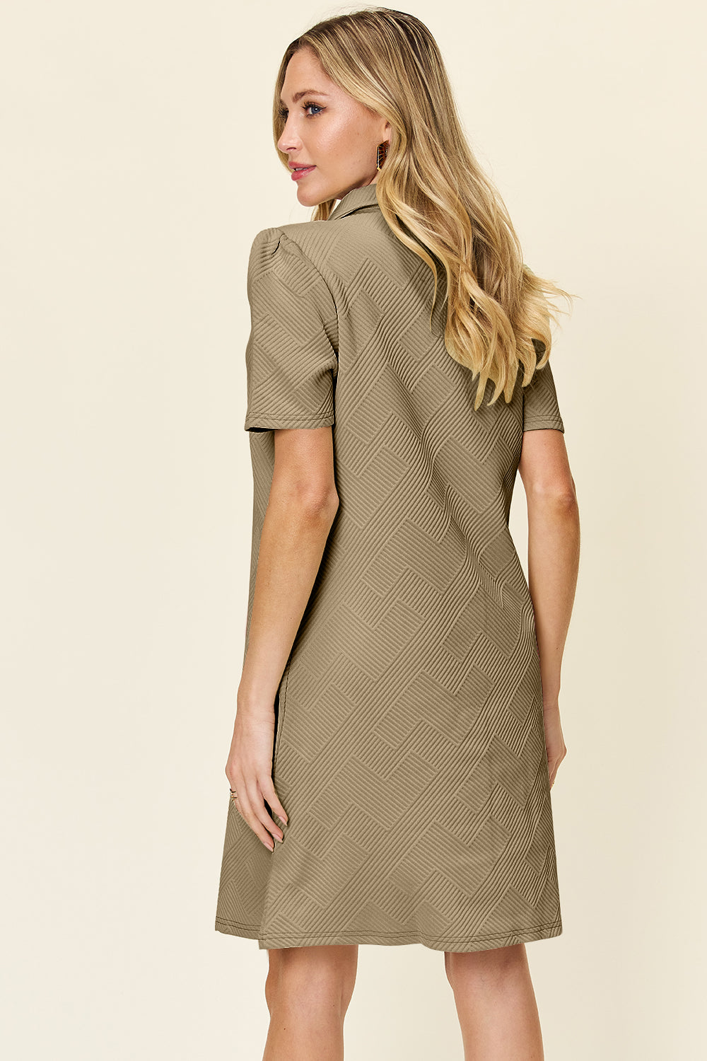 Double Take Full Size Texture Collared Neck Short Sleeve Dress-Angel Casuals