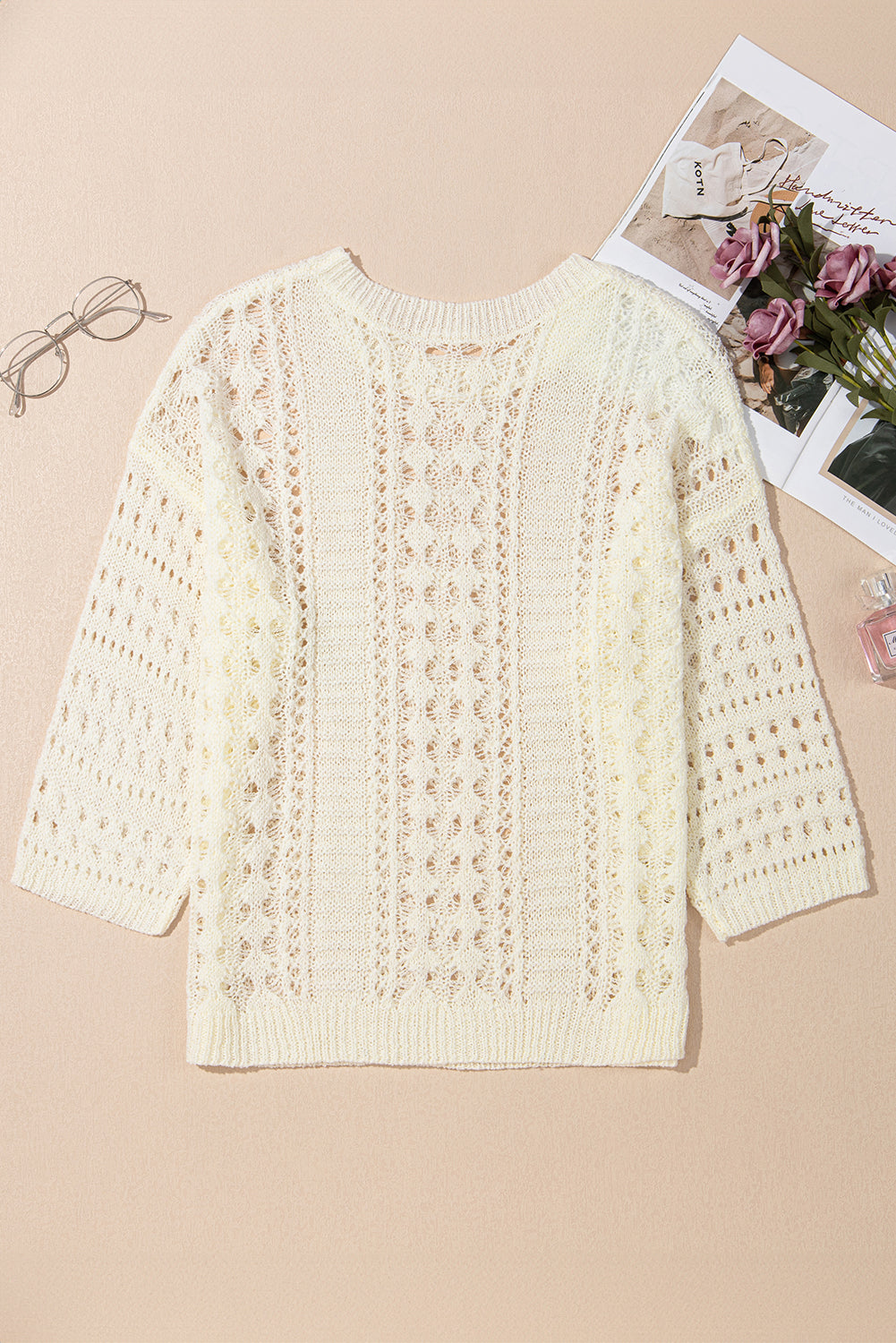 Hollow Out Drop Shoulder Sweater-Angel Casuals