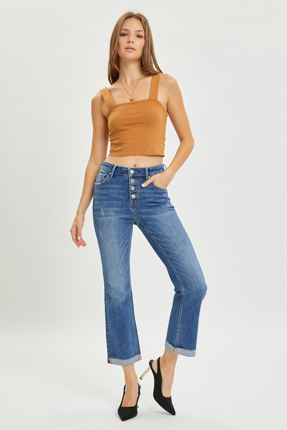 RISEN Full Size Button Fly Cropped Bootcut Jeans-Angel Casuals