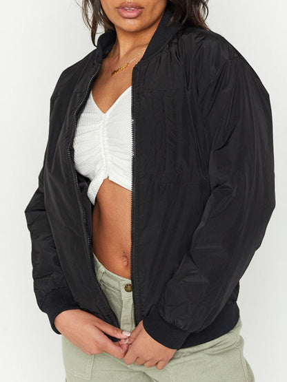 Zip Up Baseball Collar Jacket with Pockets-Angel Casuals