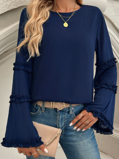 Devine Frill Round Neck Long Sleeve Top-Angel Casuals