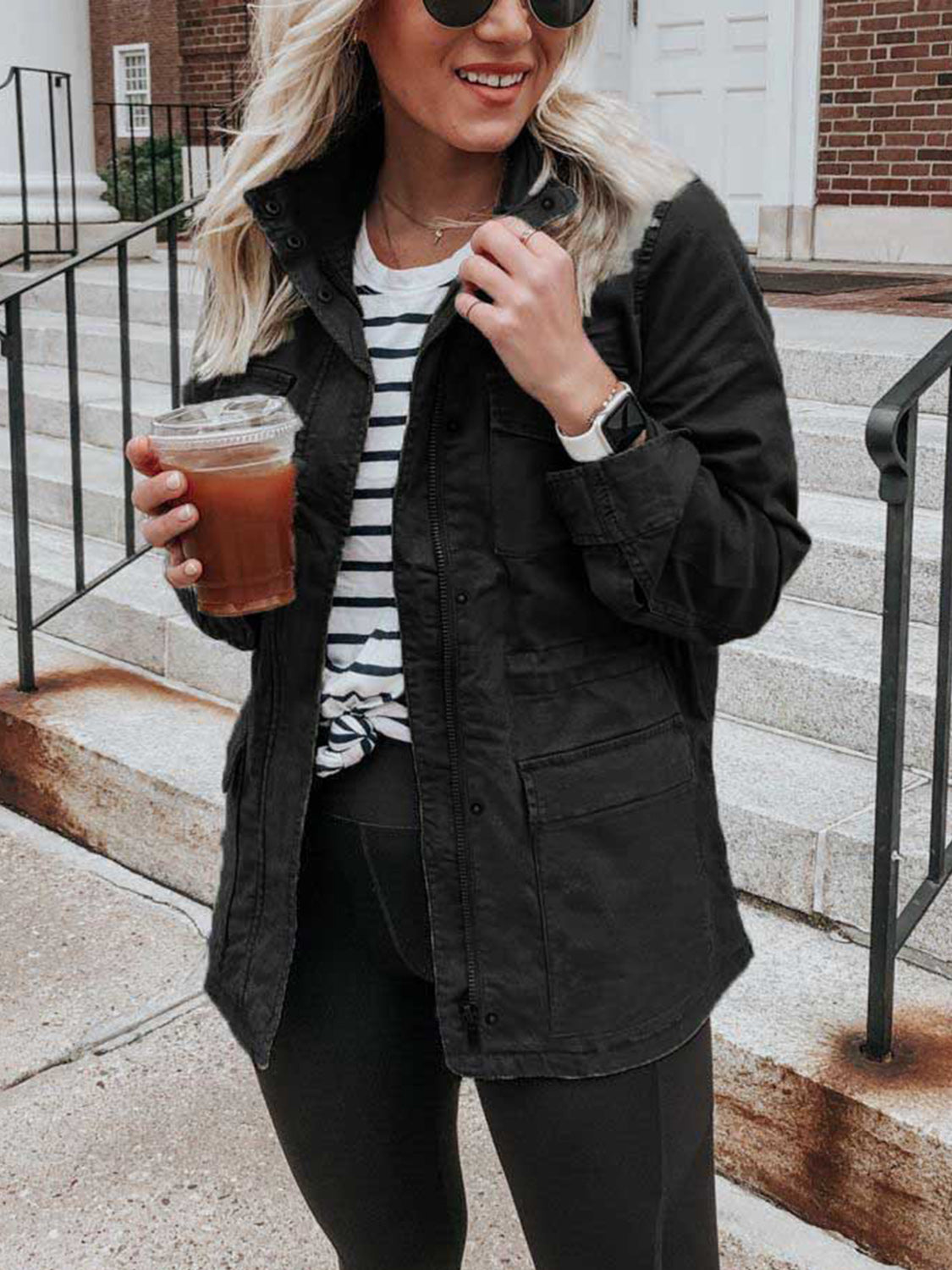 Pocketed Long Sleeve Zip Up Jacket-Angel Casuals