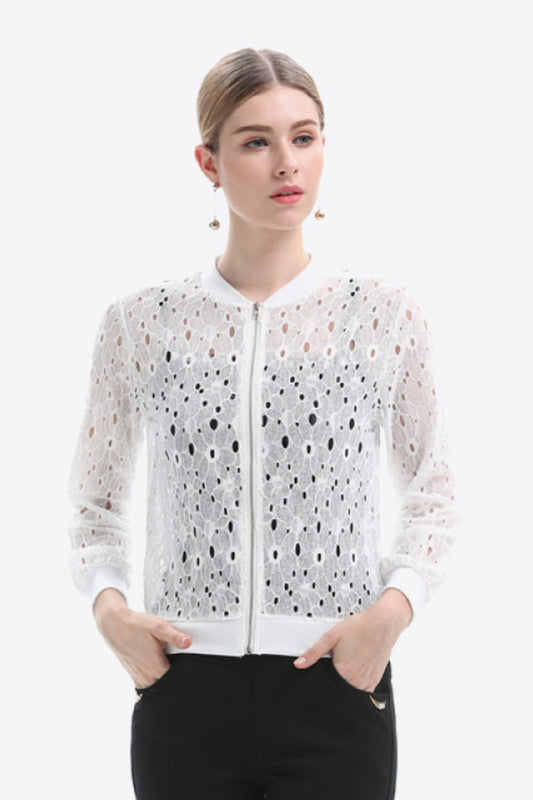 Openwork Zip Up Jacket-Angel Casuals